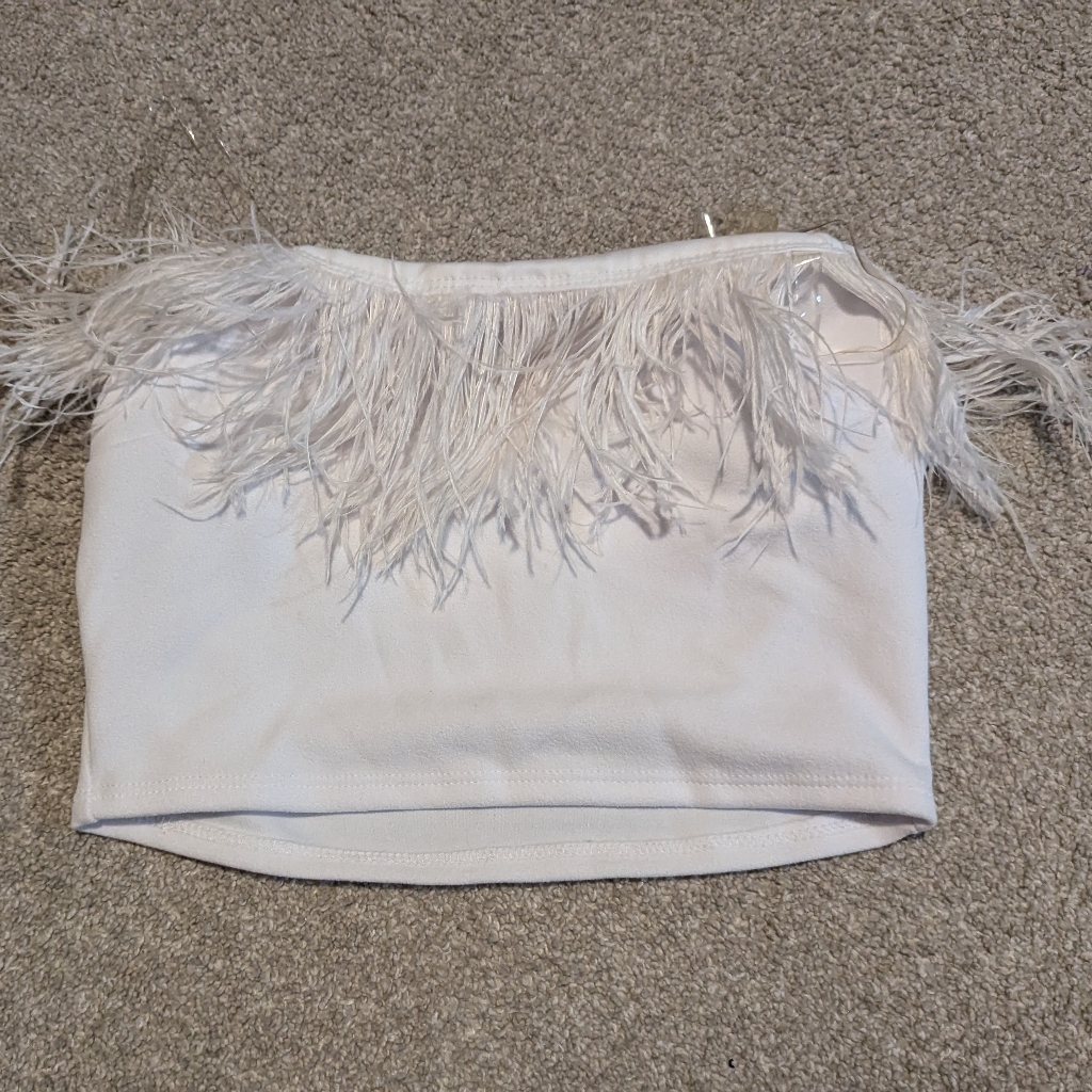 White Feather Trim Tube Top